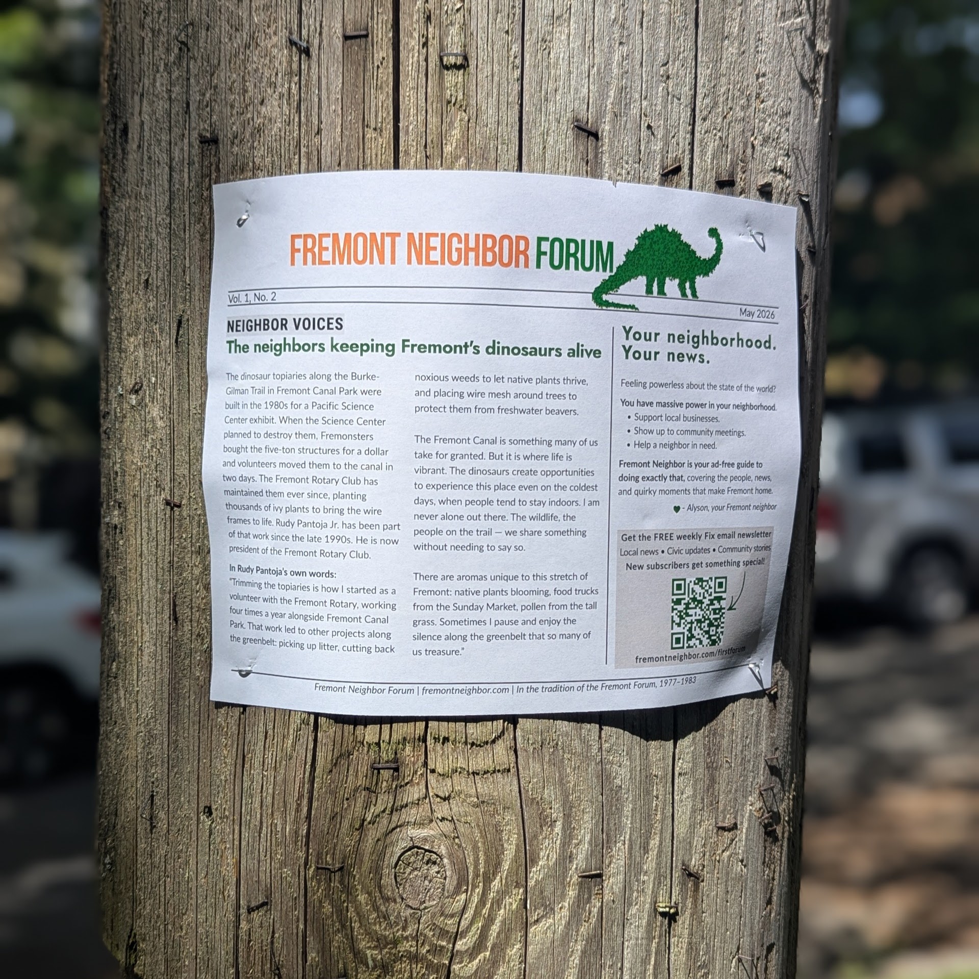 Fremont Neighbor Forum Vol. 1, No. 2 is on the poles