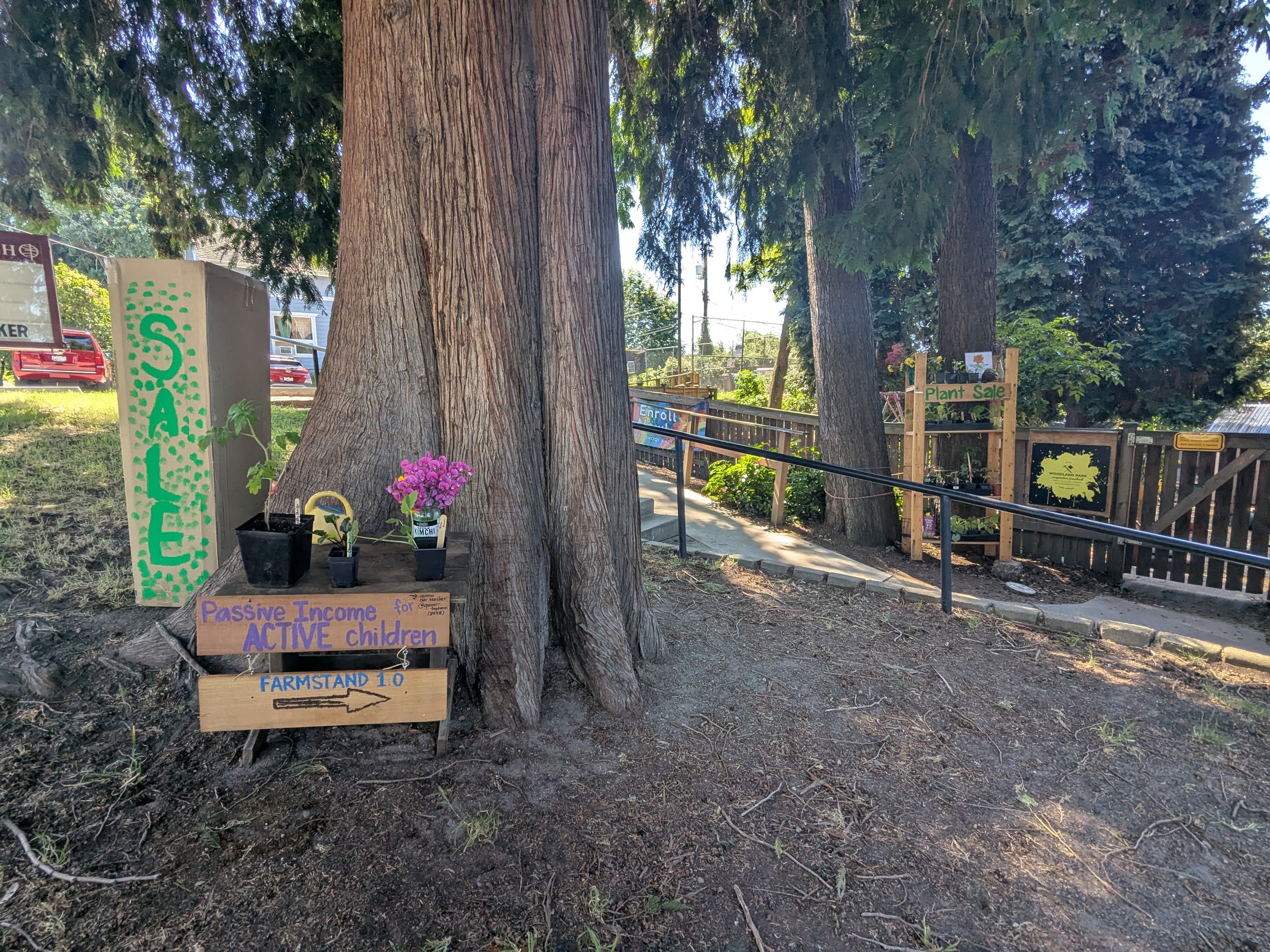 Kindergarteners are running a plant stand near the Troll