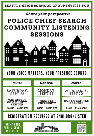 North Seattle listening session on police chief search set for Sept. 30